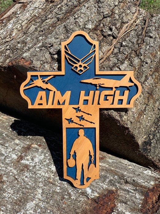 Wooden Airman Cross | Laser Cut Hand Painted Wall Decor | Air Force Veteran, Mom and Wife Gift | Faith Keepsake