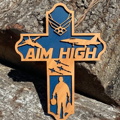 Wooden Airman Cross | Laser Cut Hand Painted Wall Decor | Air Force Veteran, Mom and Wife Gift | Faith Keepsake