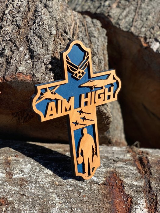 Wooden Airman Cross | Laser Cut Hand Painted Wall Decor | Air Force Veteran, Mom and Wife Gift | Faith Keepsake
