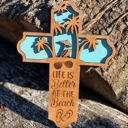  Wooden Beach Cross | Laser Cut Hand Painted Wall Decor | Coastal Home and Beach Wedding Gift | Faith Keepsake