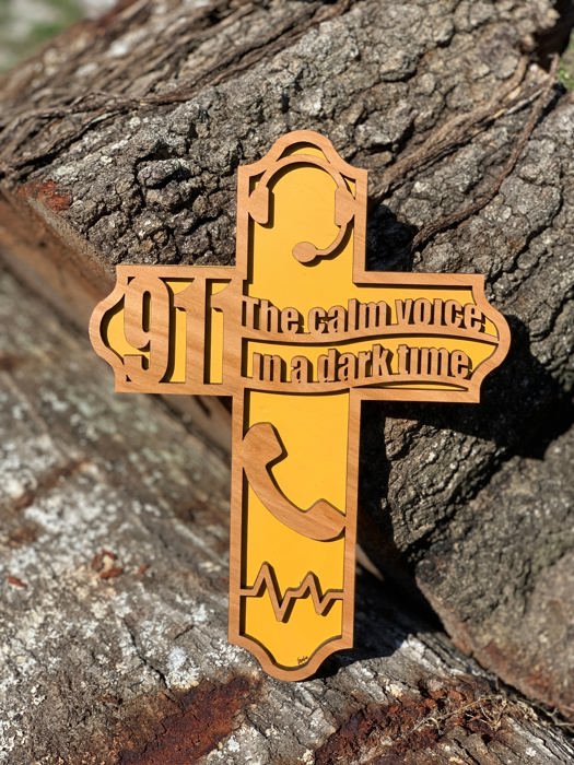 Wooden Dispatcher Cross | Laser Cut Hand Painted Wall Decor | 911 Dispatcher Appreciation Gift | Faith Keepsake