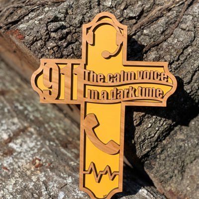 Wooden Dispatcher Cross | Laser Cut Hand Painted Wall Decor | 911 Dispatcher Appreciation Gift | Faith Keepsake