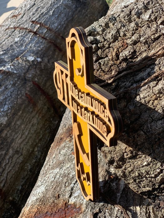 Wooden Dispatcher Cross | Laser Cut Hand Painted Wall Decor | 911 Dispatcher Appreciation Gift | Faith Keepsake