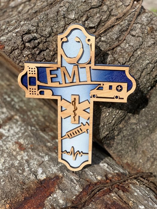 Wooden EMT Cross | Laser Cut Hand Painted Wall Decor | Paramedic and First Responder Gift | Faith Keepsake