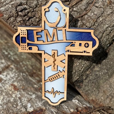 Wooden EMT Cross | Laser Cut Hand Painted Wall Decor | Paramedic and First Responder Gift | Faith Keepsake
