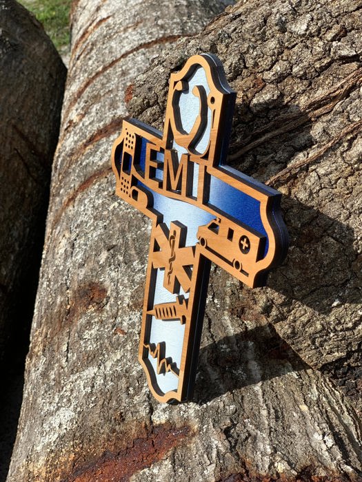 Wooden EMT Cross | Laser Cut Hand Painted Wall Decor | Paramedic and First Responder Gift | Faith Keepsake