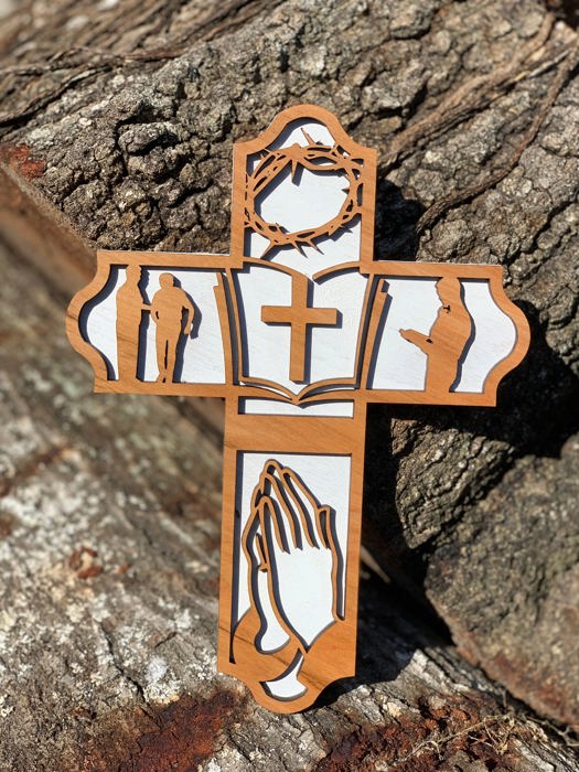 Wooden Faith Cross | Laser Cut Hand Painted Wall Decor | Christian, Pastor and Wedding Gift | Faith Keepsake