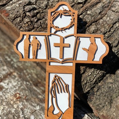 Wooden Faith Cross | Laser Cut Hand Painted Wall Decor | Christian, Pastor and Wedding Gift | Faith Keepsake