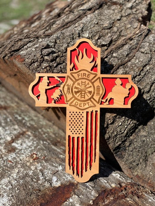 Wooden Firefighter Cross | Laser Cut Hand Painted Wall Decor | Fireman Retirement and Academy Gift | Faith Keepsake