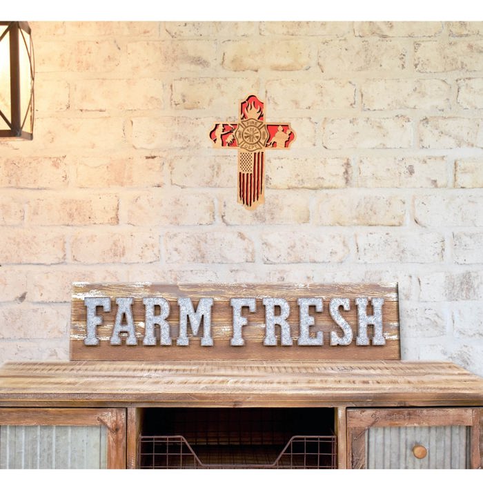 Wooden Firefighter Cross | Laser Cut Hand Painted Wall Decor | Fireman Retirement and Academy Gift | Faith Keepsake