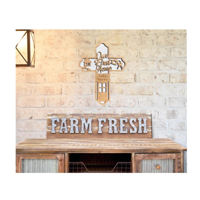 Wooden First Home Cross | Laser Cut Hand Painted Wall Decor | Housewarming and Realtor Closing Gift | Faith Keepsake