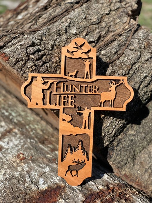 Wooden Hunter Cross | Laser Cut Hand Painted Wall Decor | Hunting and Outdoorsman Gift | Faith Keepsake