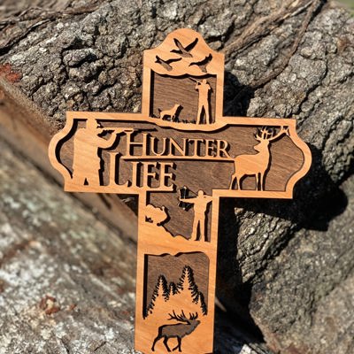 Wooden Hunter Cross | Laser Cut Hand Painted Wall Decor | Hunting and Outdoorsman Gift | Faith Keepsake