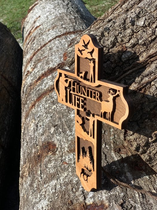 Wooden Hunter Cross | Laser Cut Hand Painted Wall Decor | Hunting and Outdoorsman Gift | Faith Keepsake