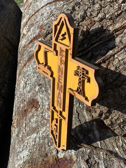 Wooden Lineman Cross | Laser Cut Hand Painted Wall Decor | Power Lineman and Lineman Wife Gift | Faith Keepsake