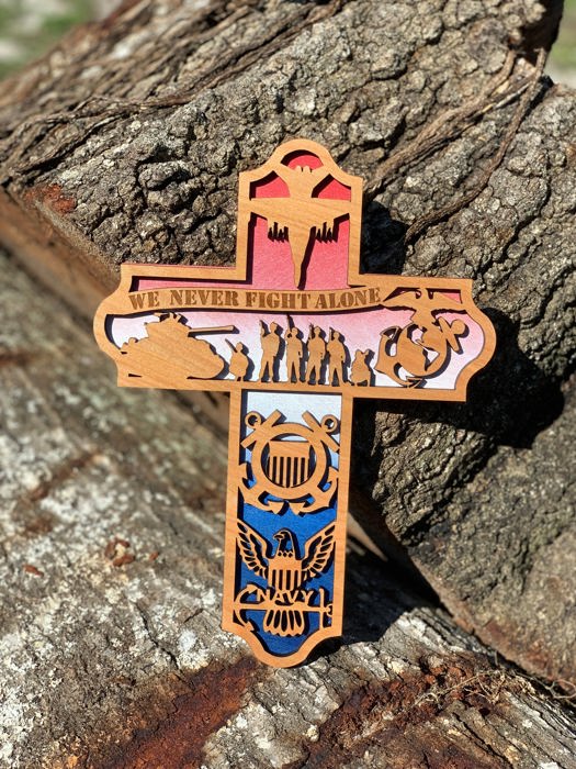Wooden Military Cross | Laser Cut Hand Painted Wall Decor | Veteran, Soldier and Patriotic Gift | Faith Keepsake