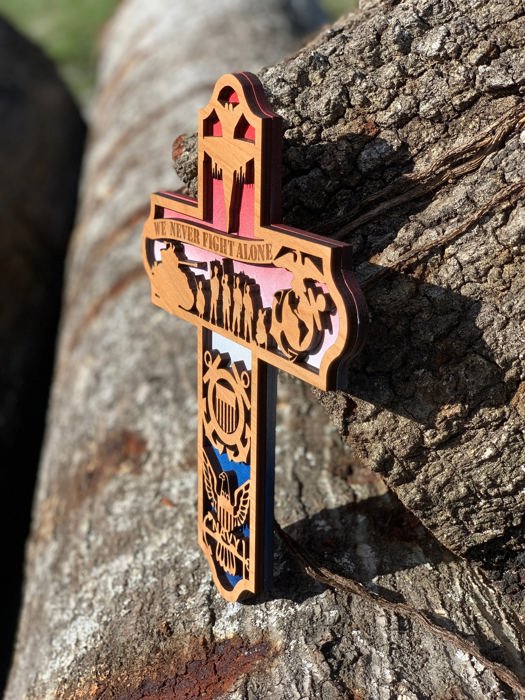 Wooden Military Cross | Laser Cut Hand Painted Wall Decor | Veteran, Soldier and Patriotic Gift | Faith Keepsake