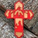  Wooden Nativity Scene Cross | Laser Cut Hand Painted Wall Decor | Christmas and Christian Faith Gift | Faith Keepsake