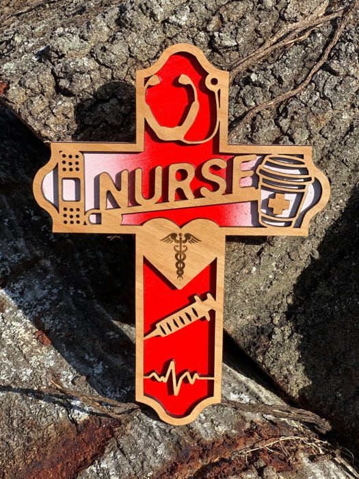 Wooden Nurse Cross | Laser Cut Hand Painted Wall Decor | RN, Nursing Graduation and Nurse Week Gift | Faith Keepsake