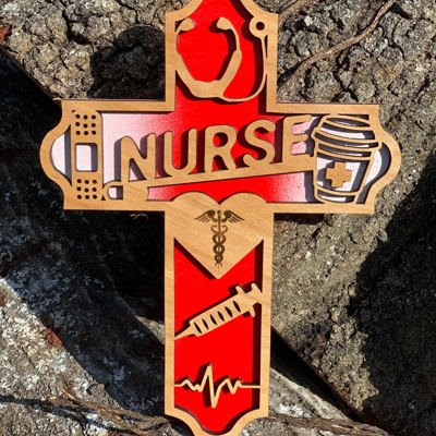 Wooden Nurse Cross | Laser Cut Hand Painted Wall Decor | RN, Nursing Graduation and Nurse Week Gift | Faith Keepsake