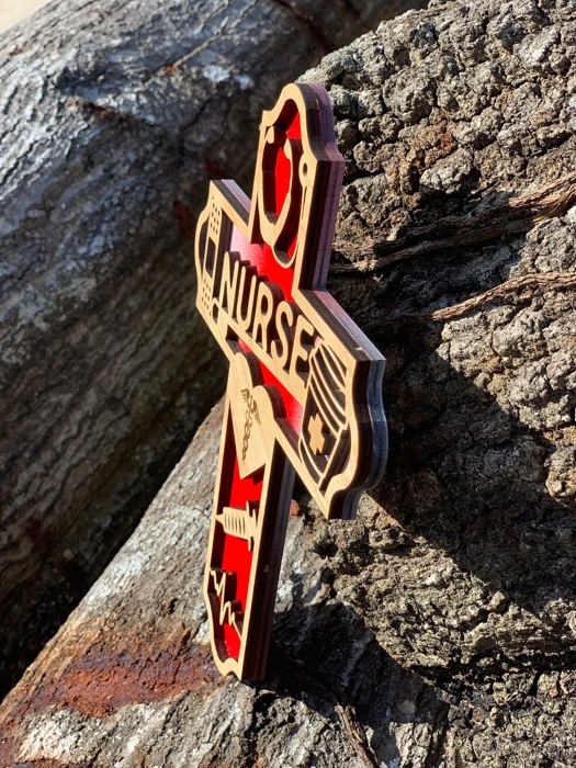 Wooden Nurse Cross | Laser Cut Hand Painted Wall Decor | RN, Nursing Graduation and Nurse Week Gift | Faith Keepsake