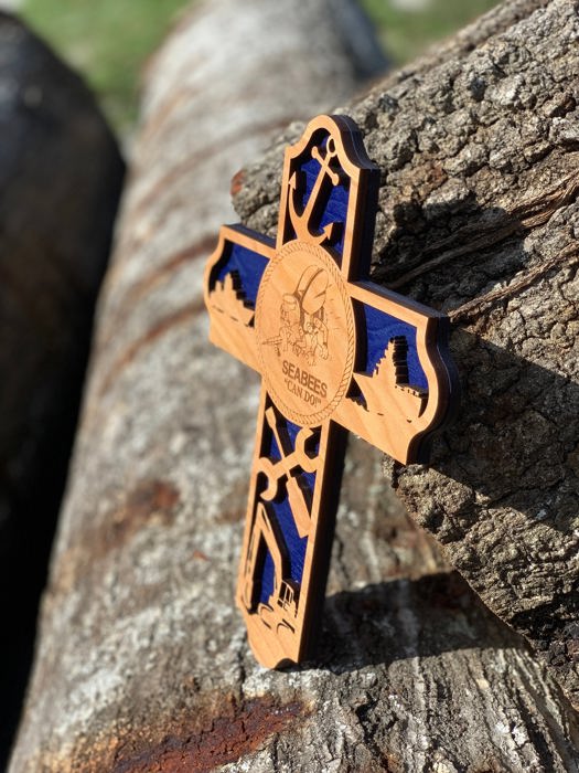 Wooden Seabee Cross | Laser Cut Hand Painted Wall Decor | Navy Seabee Retirement Gift | Faith Keepsake