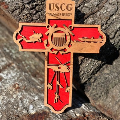Wooden Coast Guard Cross | Laser Cut Hand Painted Wall Decor | USCG Veteran and Retirement Gift | Faith Keepsake