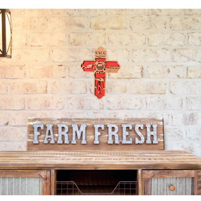 Wooden Coast Guard Cross | Laser Cut Hand Painted Wall Decor | USCG Veteran and Retirement Gift | Faith Keepsake