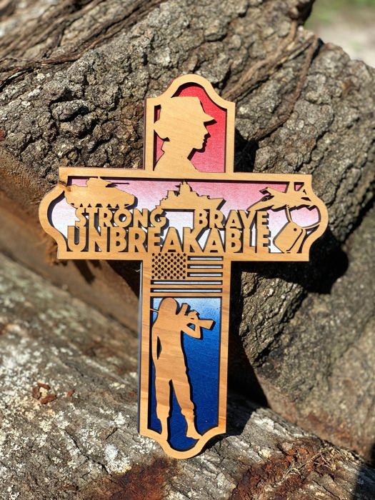 Wooden Women in the Military Cross | Laser Cut Hand Painted Wall Decor | Military Woman and Female Veteran Gift | Faith Keepsake