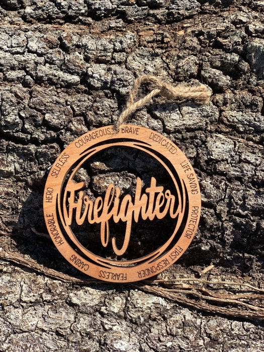 Wooden Firefighter Ornament | Laser Cut Christmas Tree Ornament | Fireman Christmas Gift | Military Keepsake
