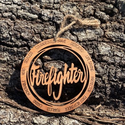 Wooden Firefighter Ornament | Laser Cut Christmas Tree Ornament | Fireman Christmas Gift | Military Keepsake