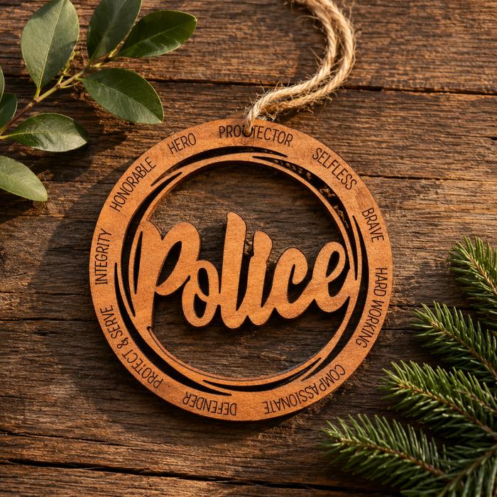 Wooden Police Ornament | Laser Cut Christmas Tree Ornament | Police Officer Christmas Gift | Military Keepsake