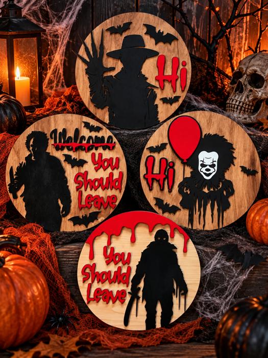 DIY Halloween Door Hanger Kit 12 Inch | Paint Your Own Spooky Wood Sign | Family Craft Night | Halloween Party Activity