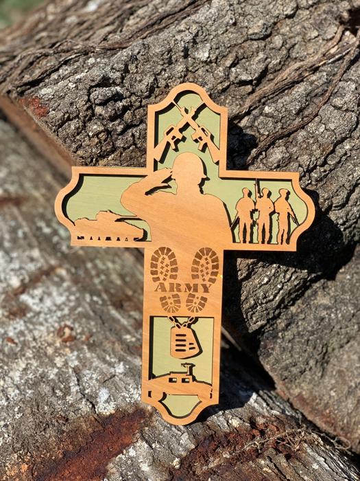 US Army Wooden Cross | Laser Cut Military Wall Decor | Army Veteran Gift | Soldier Retirement and Memorial Keepsake