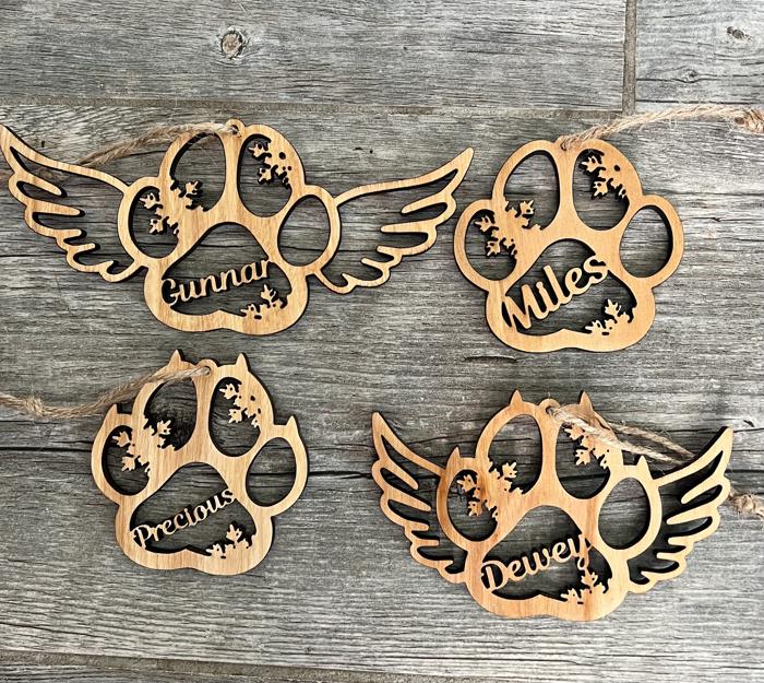 Personalized Pet Paw Ornament | Custom Dog and Cat Name Christmas Ornament | Angel Wings Pet Memorial Keepsake | Pet Loss Gift