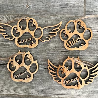 Personalized Pet Paw Ornament | Custom Dog and Cat Name Christmas Ornament | Angel Wings Pet Memorial Keepsake | Pet Loss Gift