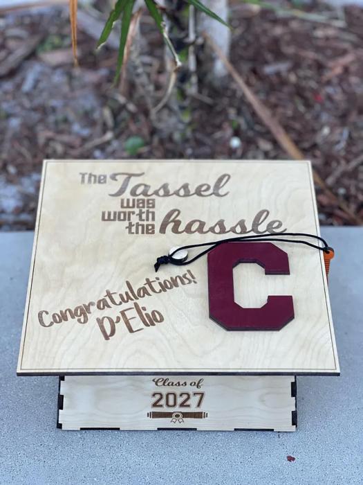 Graduation Cap Card Holder Box | Class of 2027 | Personalized Senior Gift | Custom Name & School Letter | Grad Party Money Box