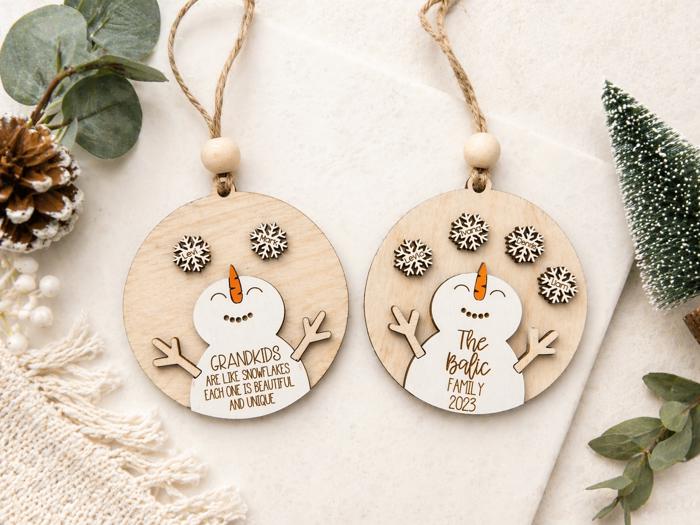Snowman Snowflake Custom Ornaments, Personalized Family Ornaments, Custom Grandkids Ornaments, Christmas Gift Ideas,Grandparents Ornament
