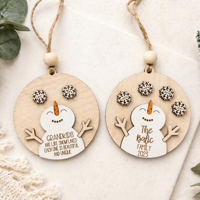 Snowman Snowflake Custom Ornaments, Personalized Family Ornaments, Custom Grandkids Ornaments, Christmas Gift Ideas,Grandparents Ornament