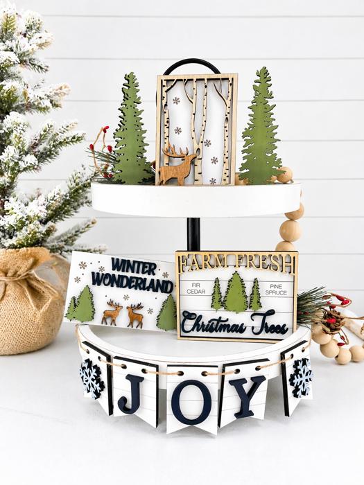 Christmas Tiered Tray, Farmhouse Christmas Tiered Tray, Farm Fresh Christmas Tress Tiered Tray