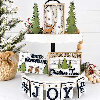 Christmas Tiered Tray, Farmhouse Christmas Tiered Tray, Farm Fresh Christmas Tress Tiered Tray