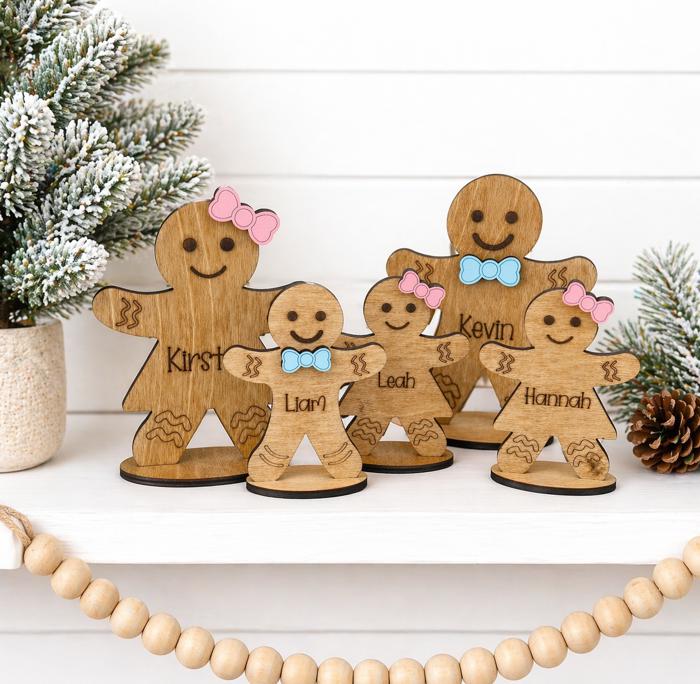 Wooden Gingerbread Family Shelf Sitter, Personalized Gingerbread, Holiday Decor, Christmas Mantle Decor