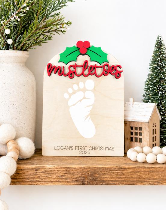 DIY Footprint Art, Baby's First Christmas, Mistletoes Sign