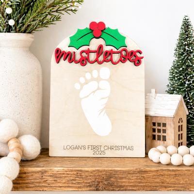 DIY Footprint Art, Baby's First Christmas, Mistletoes Sign