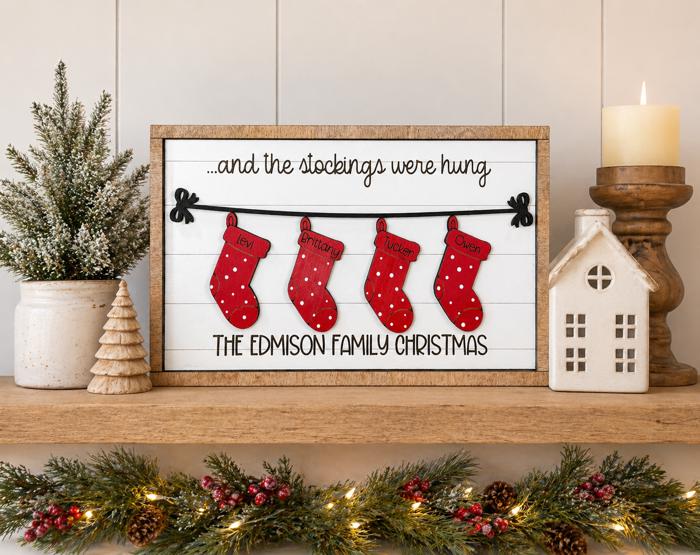 Personalized Christmas Stocking Family Sign, Personalized Christmas Sign, Christmas Family Sign, Christmas Decor, Christmas Gift