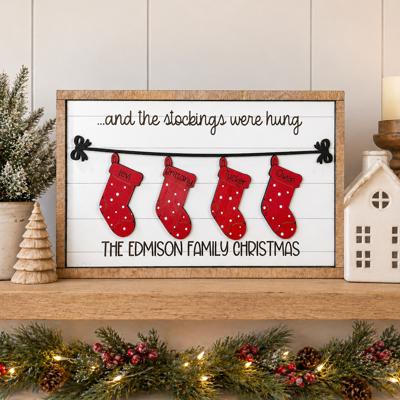 Personalized Christmas Stocking Family Sign, Personalized Christmas Sign, Christmas Family Sign, Christmas Decor, Christmas Gift