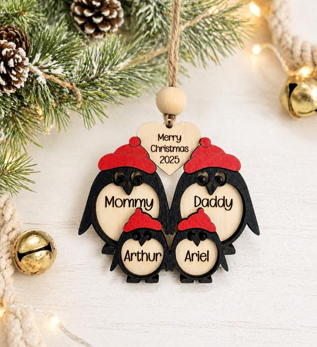 Personalized Penguin Family Christmas Ornament, Personalized Christmas Ornament, Customized Family Ornament