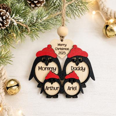 Personalized Penguin Family Christmas Ornament, Personalized Christmas Ornament, Customized Family Ornament