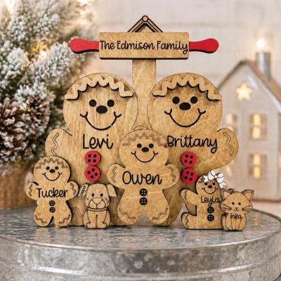 Personalized With Name Gingerbread Family Sign, Farmhouse Christmas Tier Tray Decor, Christmas Decorations, Gingerbread Family