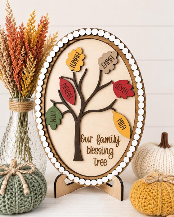 Personalized Family Blessing Tree Sign, Custom Family Name Tree, Thanksgiving Decor, Grandparent Gift, Family Tree Plaque, Fall Home Decor